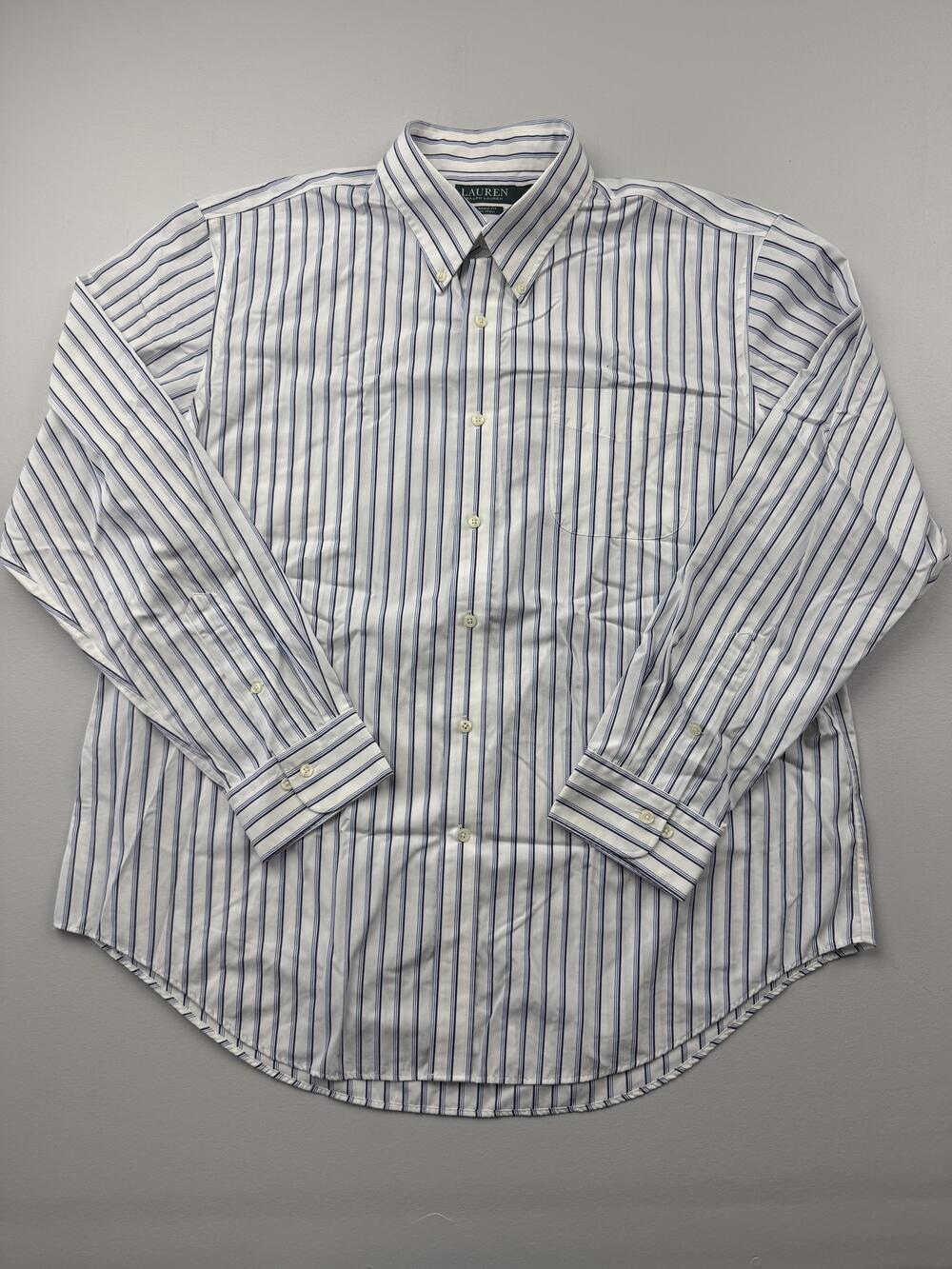 Lauren Ralph Lauren Dress Shirt Mens 18 36/37 White Stripe Classic Fit Non Iron